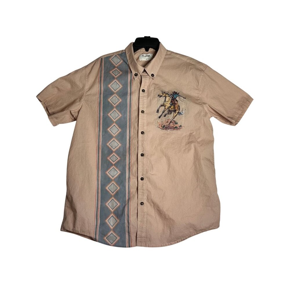 Boozelele Western Shirt Mens XL Button Up Short Sleeve Retro Cowgirl Pink
